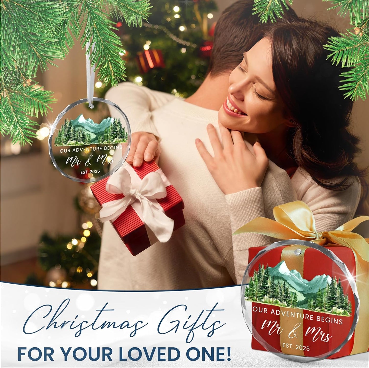 Christmas Anniversary Wedding Gifts for Couples - Mr & Mrs Glass Christmas Ornaments 2025 for Tree Decorations - Anniversary Couples Gifts for Him and Her Men Women, Husband Wife Gift Ideas