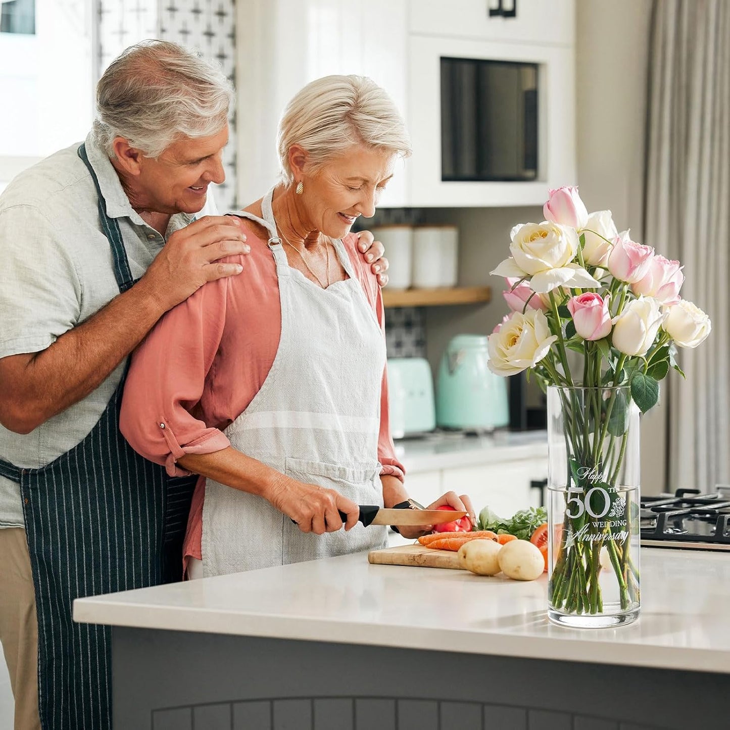 AW BRIDAL 50th Anniversary Wedding Gifts for Couples, 50th Anniversary Decorations for Parents Mom Dad, 50Year Golden Wedding Vase Centerpiece, Friend Sister Birthday Gifts, Flower Vase Home Decor