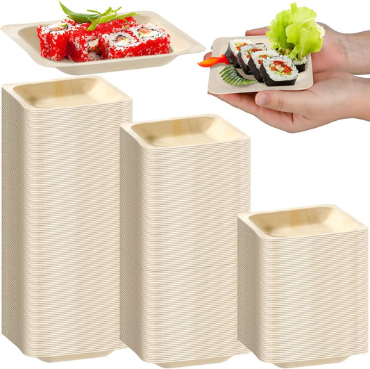 300 Pcs Disposable Square Palm Bowls Palm Leaf Bowls Bamboo Disposable Plates Square Wood Plates for Birthday Party, Wedding Events, Appetizer, Dessert, Catering and Home Use (3.94x3.94x0.6 Inch)