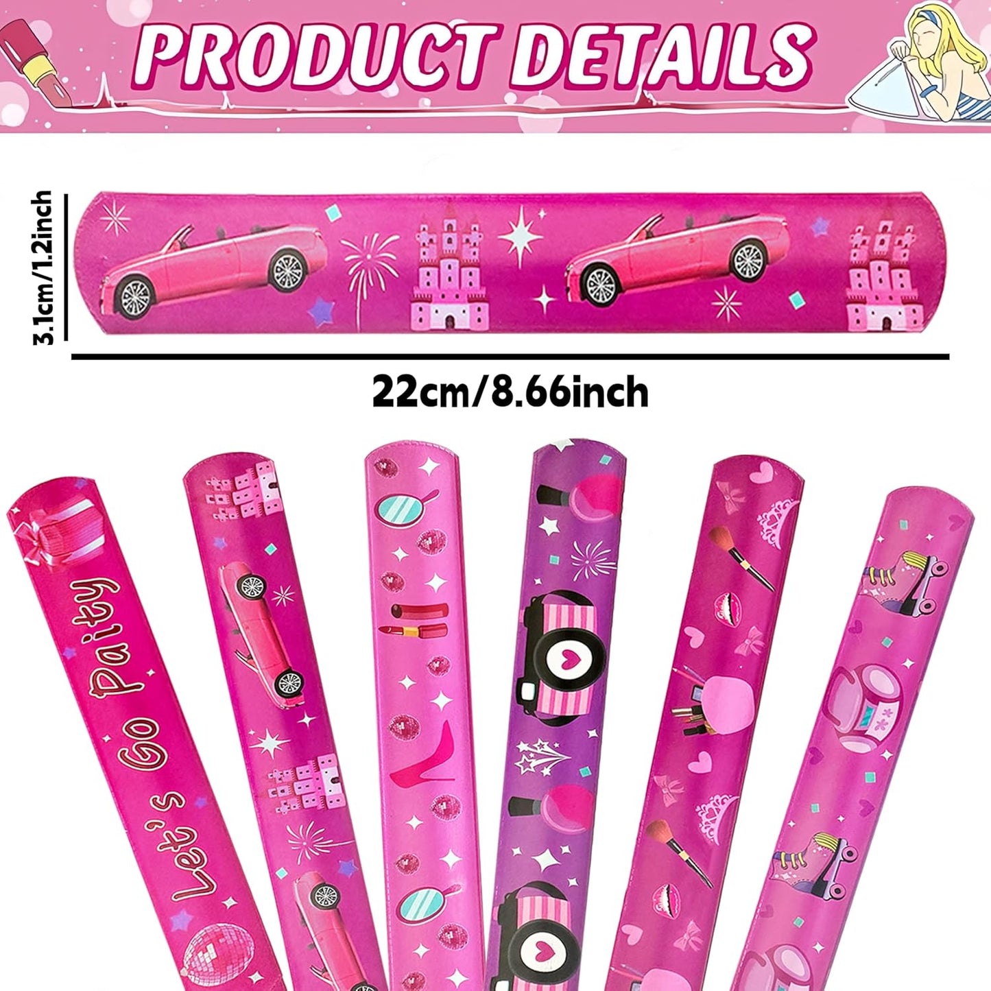 24 Pcs Pink Party Decorations Favors Princess Bracelet Wristbands Bracelet Slap Bracelets Pink Party Birthday Supplies