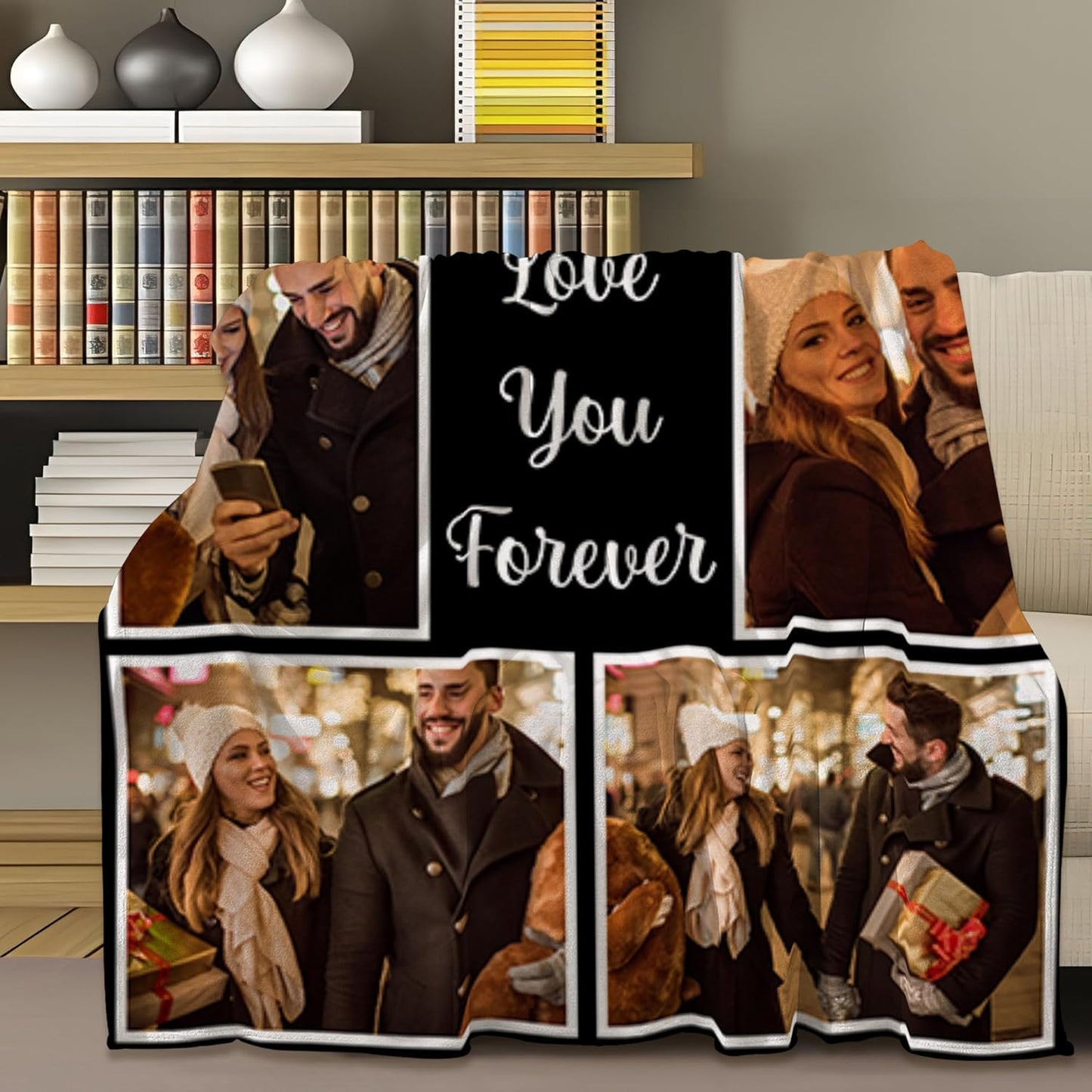 Custom Blanket with Photo, Personalized Valentines Day Picture Blanket, Customized Couples Gifts for Boyfriend Girlfriend Wife Husband Birthday Blanket Anniversary Wedding Gift for Him Her