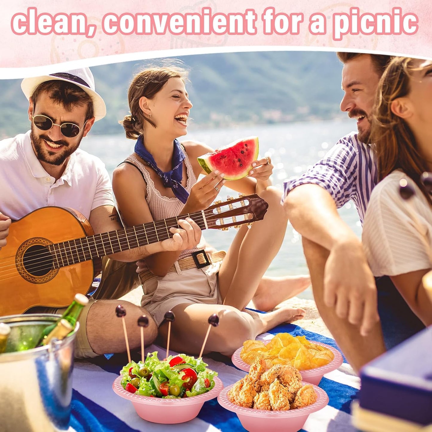 Lallisa 100 Pcs 12oz Pink Disposable Plastic Bowls Dessert Cups Ice Cream Snack Salad Soup Food Serving Bowls for Party Favor Picnic