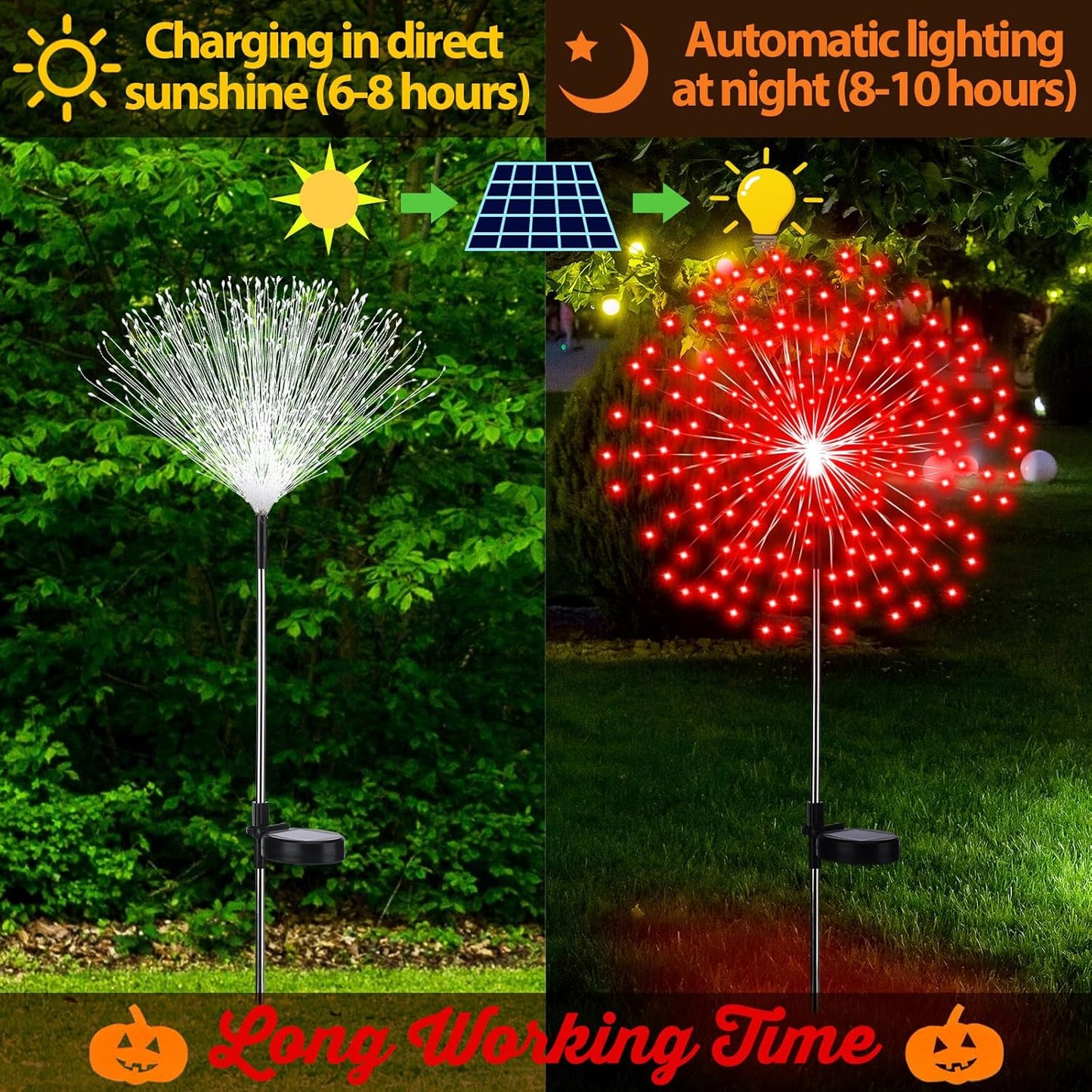 4 Pack Christmas Solar Firework Lights Decorations Garden Pathway Solar Power Light Stake Waterproof Landscape Lamp with 180 LED 8 Modes for Christmas Party Decoration(Red Green)
