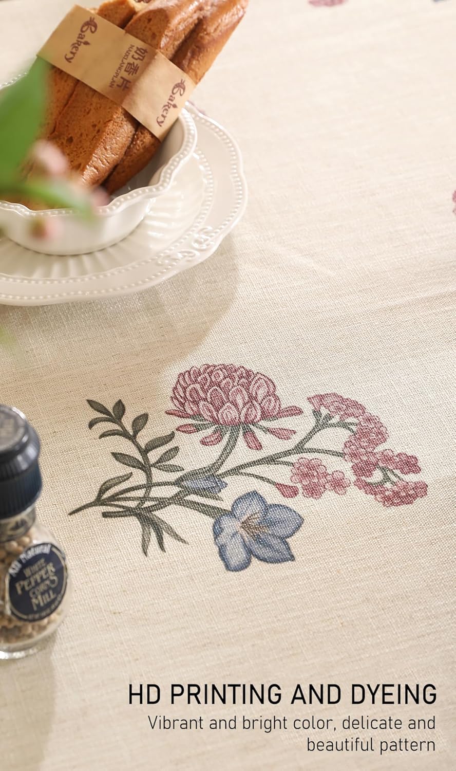 ISAENNE Designer Linen Light Beige Table Cloth for Rectangle Table,French Colorful Floral Table Cloth,Stain Resistant Decor Tablecloths for Dining Thanksgiving Kitchen,55"*87"-Helena E