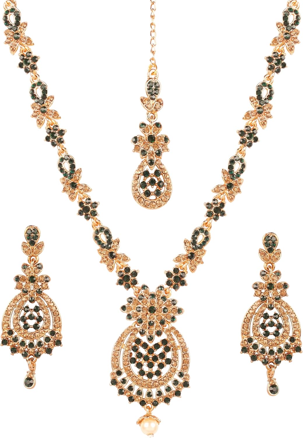 Touchstone Indian jewelry sets for women maang tikka wedding guest gold necklace bollywood jewellery set pageant elegant prom bride accessories western crystal chunky rhinestone necklaces