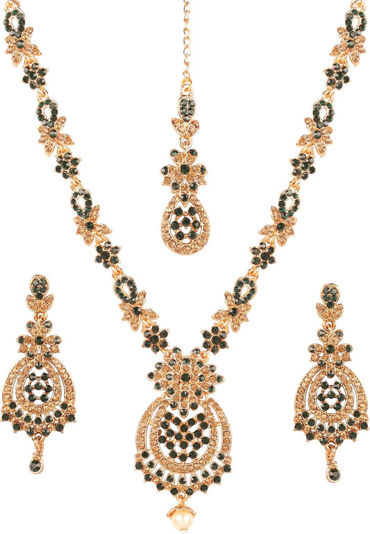 Touchstone Indian jewelry sets for women maang tikka wedding guest gold necklace bollywood jewellery set pageant elegant prom bride accessories western crystal chunky rhinestone necklaces
