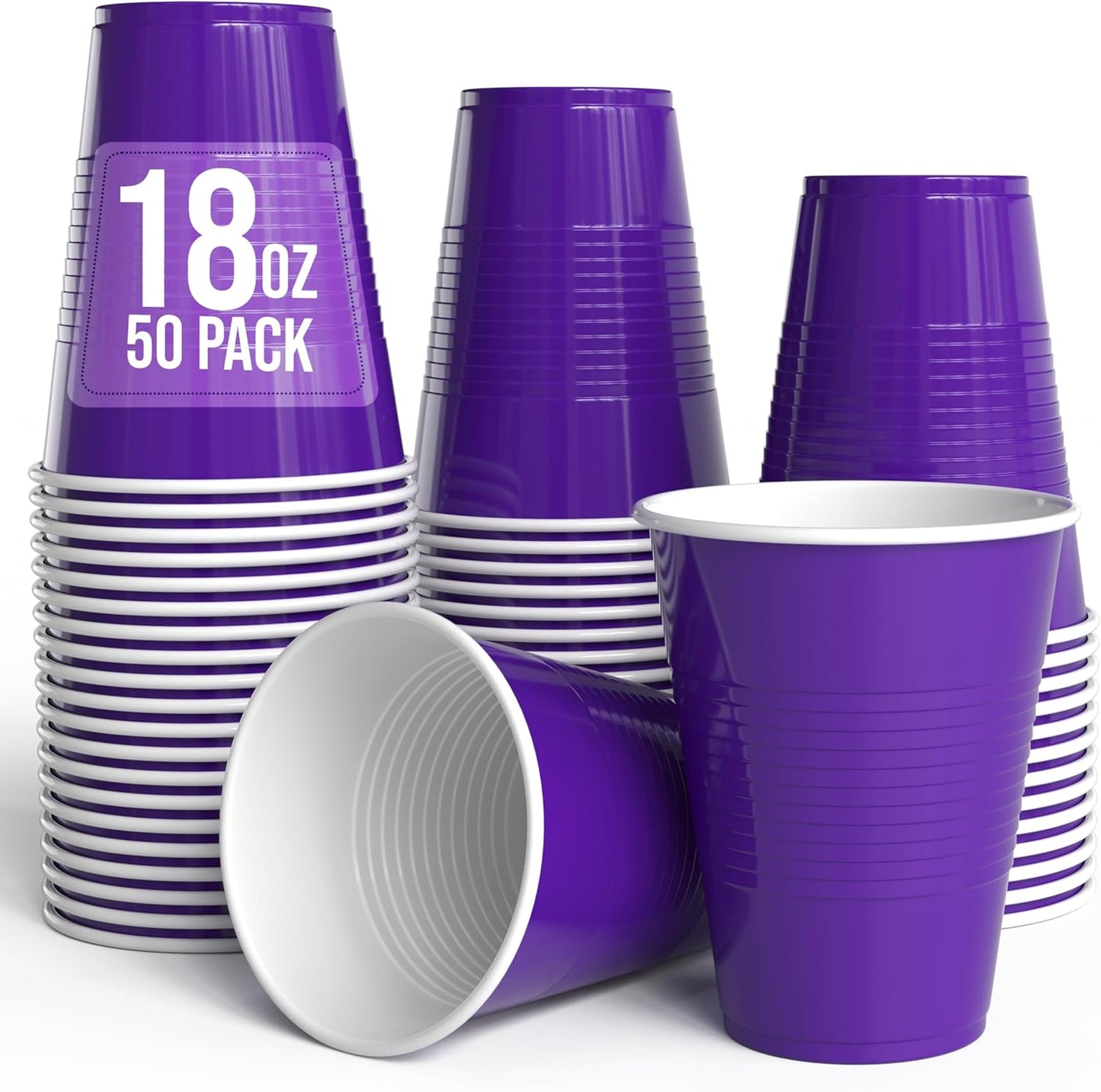 18 Oz Purple Plastic Cups For Party Supplies 50 Pack | Purple Disposable Cups Plastic | Disposable Drinkware For Parties, Events & Everyday