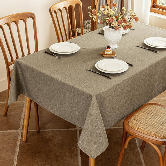 Fabric Rectangle Table Cloth, Faux Linen Textured Water Resistant & Washable Rectangular Tablecloth, Anti-Scratch for Dinning Kitchen Party,54 x 72 Inch, Mocha