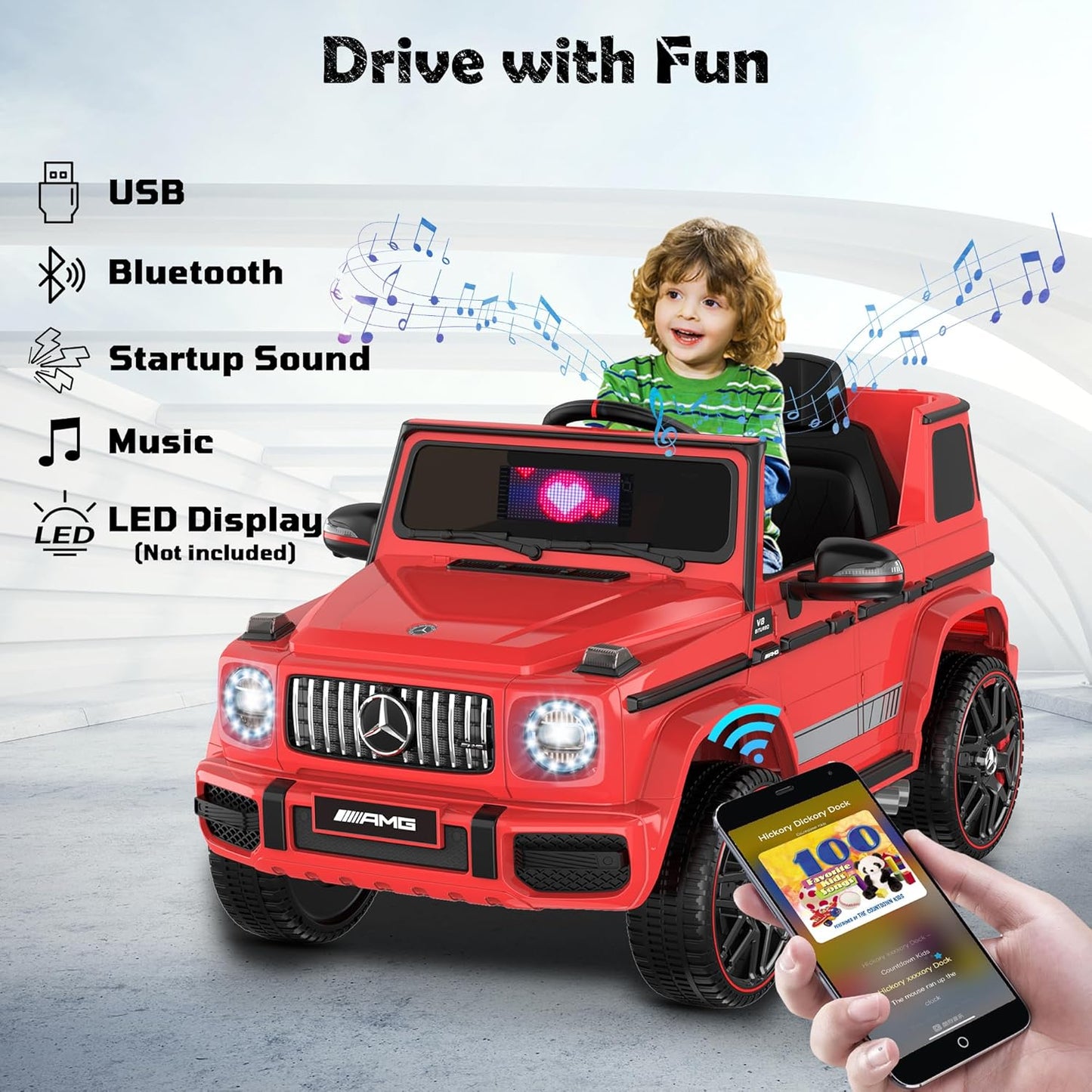 ANPABO Licensed Mercedes-Benz G63 Car for Kids, 12V Ride on Car w/Parent Remote Control, LED Headlights, Music Player & Horn, Soft Start, Low Battery Prompt, Kids Electric Vehicle, Red