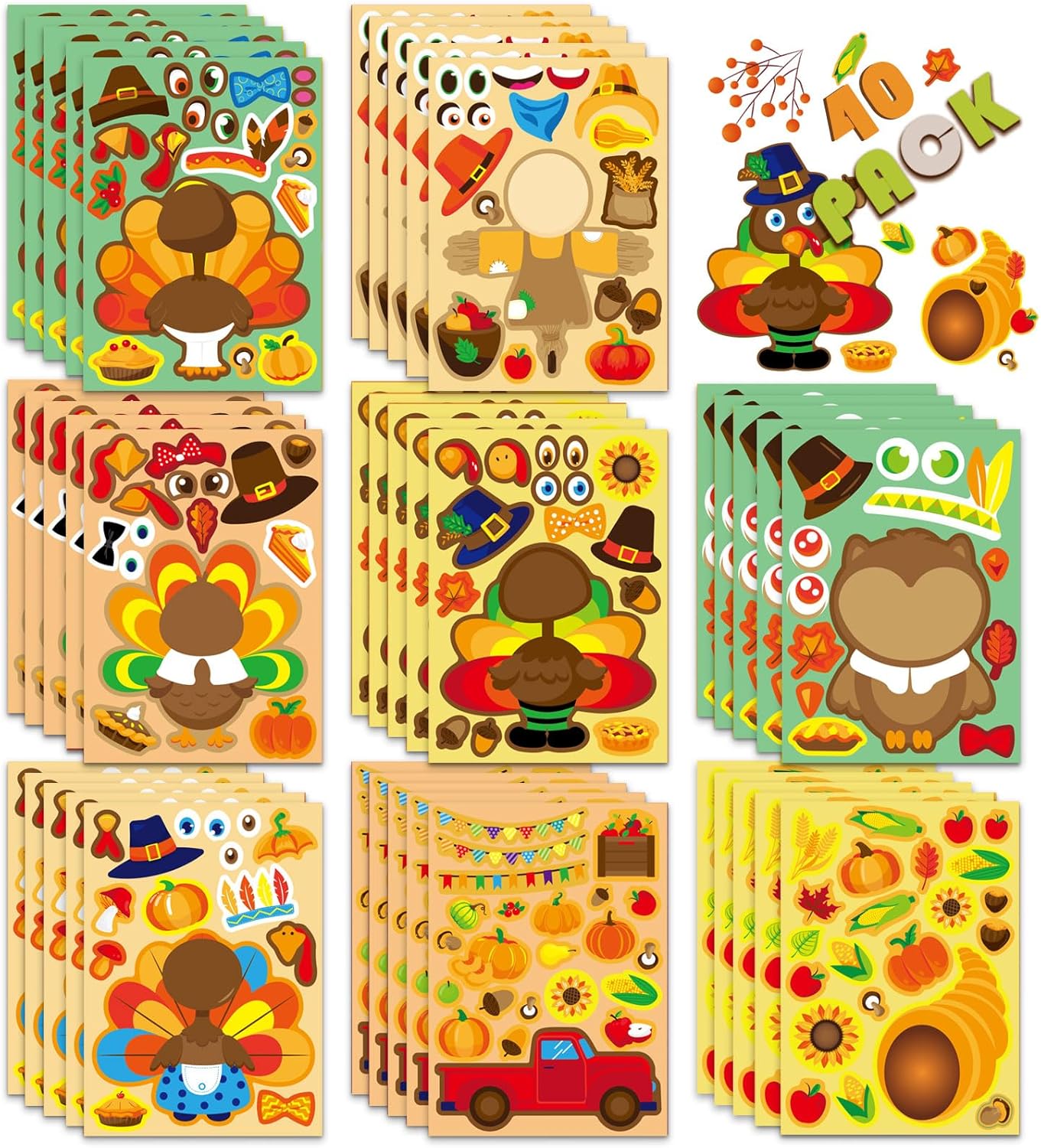 Thanksgiving Stickers for Kids 40 Sheets Make a Turkey Face Sticker Thanksgiving Party Games Favors Supplies Turkey Games Crafts Stickers Autumn Fall Sticker Thanksgiving Decorations Teacher Reward