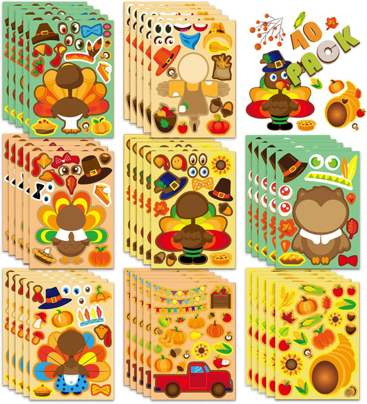 Thanksgiving Stickers for Kids 40 Sheets Make a Turkey Face Sticker Thanksgiving Party Games Favors Supplies Turkey Games Crafts Stickers Autumn Fall Sticker Thanksgiving Decorations Teacher Reward