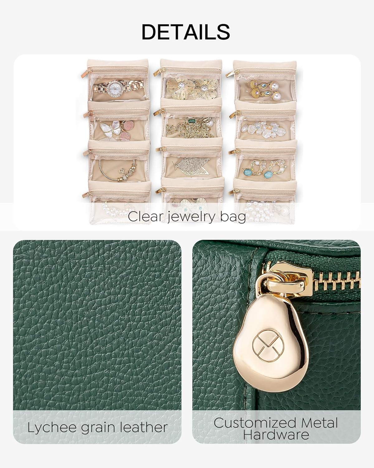 Vlando Gifts for Teachers,Jewelry Case with 12 Velvet Jewelry Bags Travel Jewelry Organzier for Travelers Necklace Rings Earrings Jewelry Bags Birthday Wedding Gifts (Green)