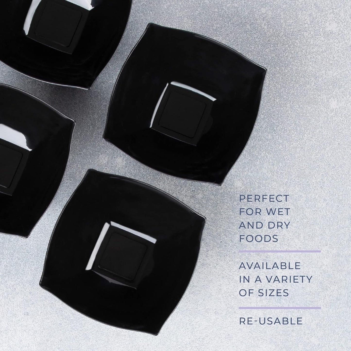 PLASTICPRO Disposable Square Serving Bowls, Party Snack or Salad Bowl, Plastic Black Pack of 4, 8 OUNCE, Black