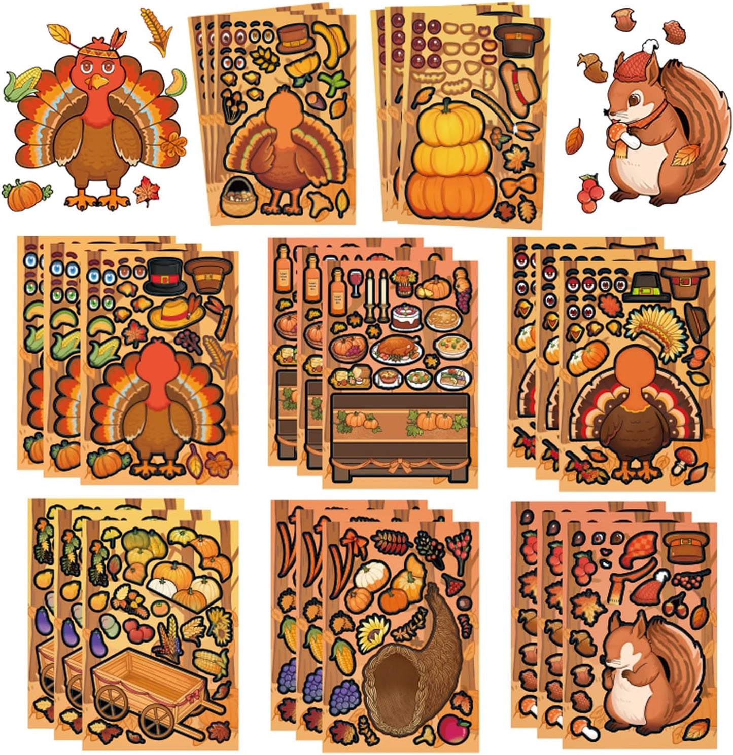 24 Sheets Thanksgiving Stickers, Make a Turkey Face Stickers for Kids Make Your Own Turkey Sticker, Fall & Harvest Sticker for Thanksgiving Party Games Favors Supplies