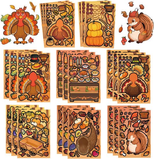 24 Sheets Thanksgiving Stickers, Make a Turkey Face Stickers for Kids Make Your Own Turkey Sticker, Fall & Harvest Sticker for Thanksgiving Party Games Favors Supplies