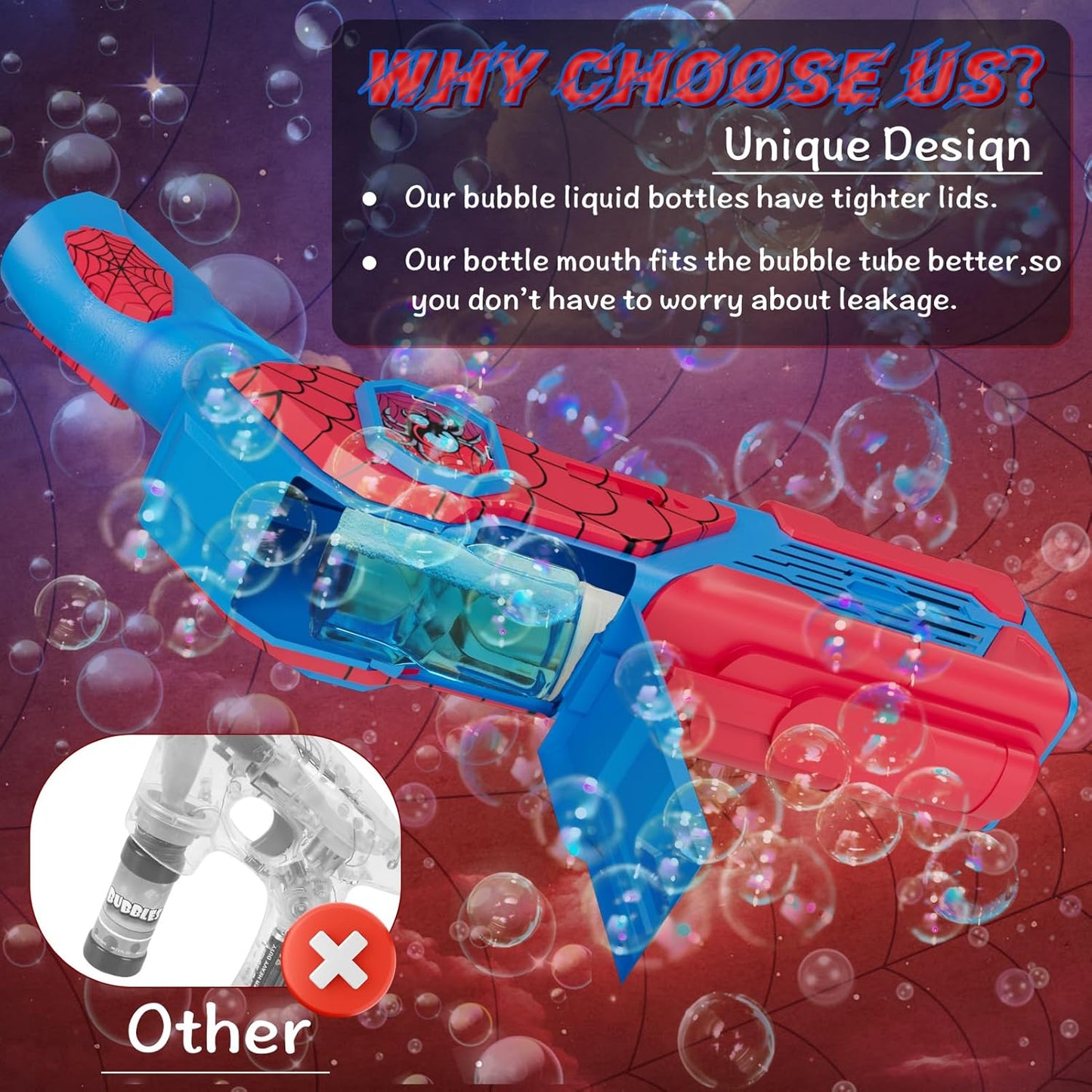 Spider-Bubble Machine Gun for Kids: Toys for 3+ Year Old Boys, Spider Toys for Boys 4-6, Outsider&Outdoor Toy for Toddlers 3-5, Christmas, Summer, Wedding, Party Favors, Halloween, Birthday Gifts