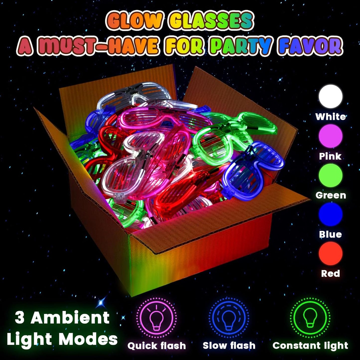 LovesTown 20PCS LED Glasses Party Favors, Glow In The Dark Party Supplies Accessories for Adult New Years Eve Wedding Birthday, Great prize for School Contest