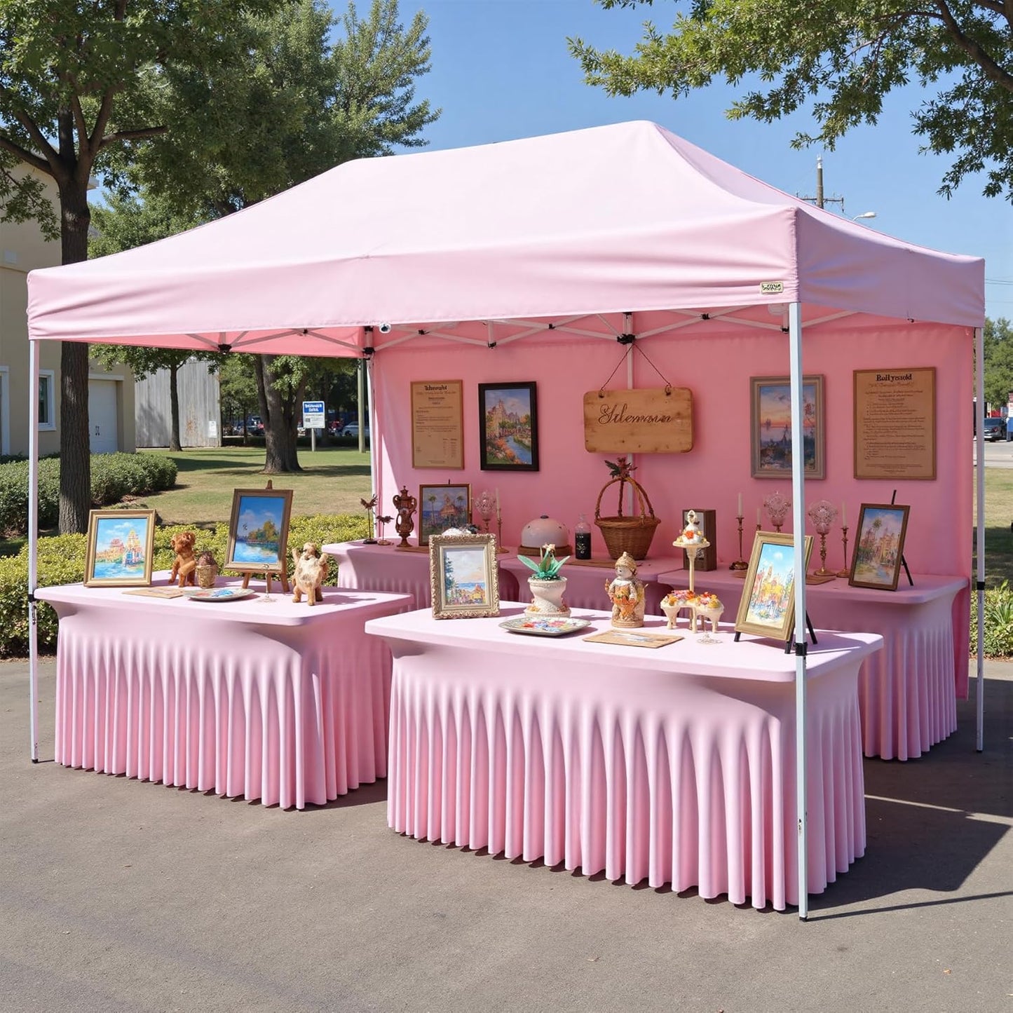 NSSONBEN 2 pk Baby Pink Spandex Tablecloth 6ft with Ruffle Table Skirt, Wrinkle Free Stretchy Fitted Tablecloths for 6 Foot Rectangle Tables, Elastic Spandex Table Covers for Weddings Parties Banquet