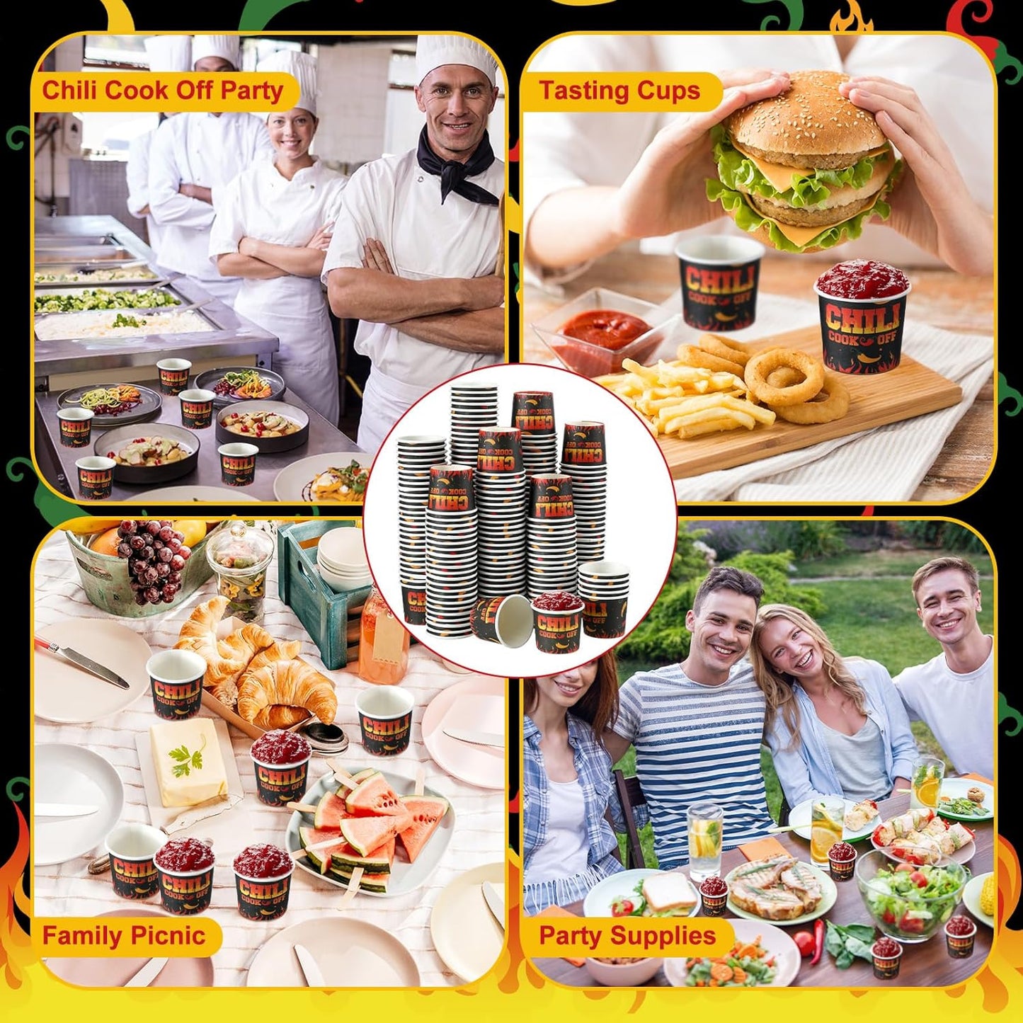 600 Pcs 2 oz Chili Cook off Decorations Mini Chili Cook off Cups Disposable Food Sample Cups Small Tasting Paper Bowls for Mexican Party Supplies