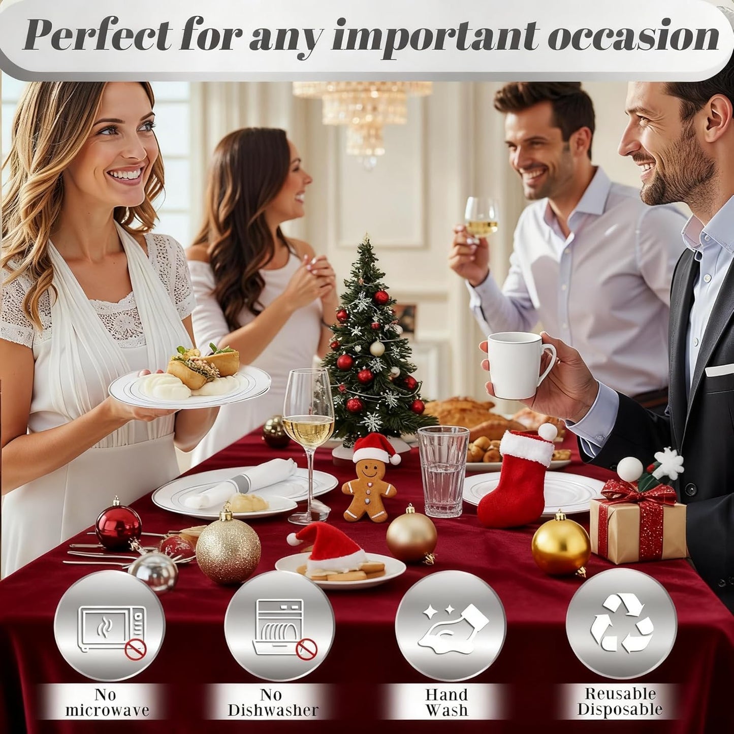 350Piece Silver Plastic Dinnerware Set for 50 Guests - Silver Plastic Plates with Cutlery Include:50Dinner Plates-50Dessert Plates-50Pre Rolled Napkins with Silverware for Christmas