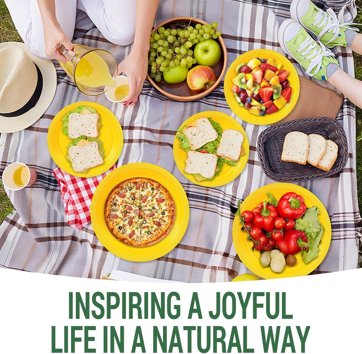 50 Yellow Plastic Plates For Party, Includes 25-9" & 25-7" Cake Dessert Plastic Dinner Plates Disposable For Party Supplies