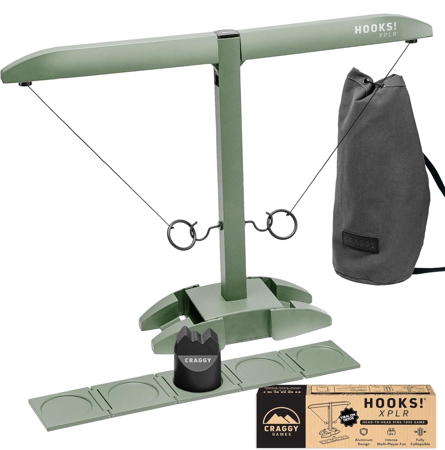 Craggy Games Ring Toss & Shot Ladder Game Hooks XPLR - Portable Aluminum Hook and Ring for Indoor/Outdoor Games - Family Game Night, Party Games, Travel, Multiplayer for Ages 12+