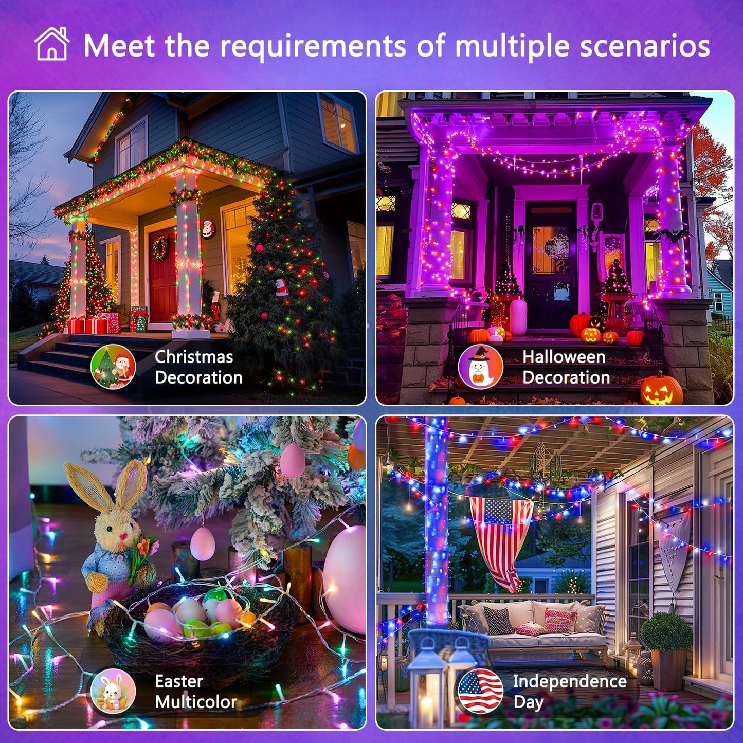 JMEXSUSS 200 LED RGB String Light Outdoor Indoor, Christmas Lights Outdoor Clear Wire Christmas Lights Plug in for Bedroom Tree Room Party Birthday Decorations