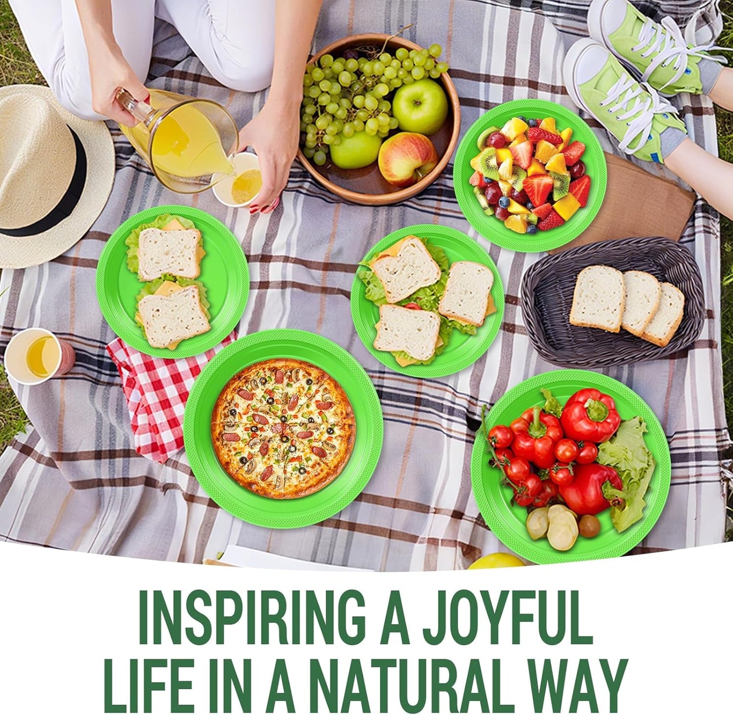 50 Lime Green Plastic Plates For Party, Includes 25-9" & 25-7" Cake Dessert Plastic Dinner Plates Disposable For Party Supplies