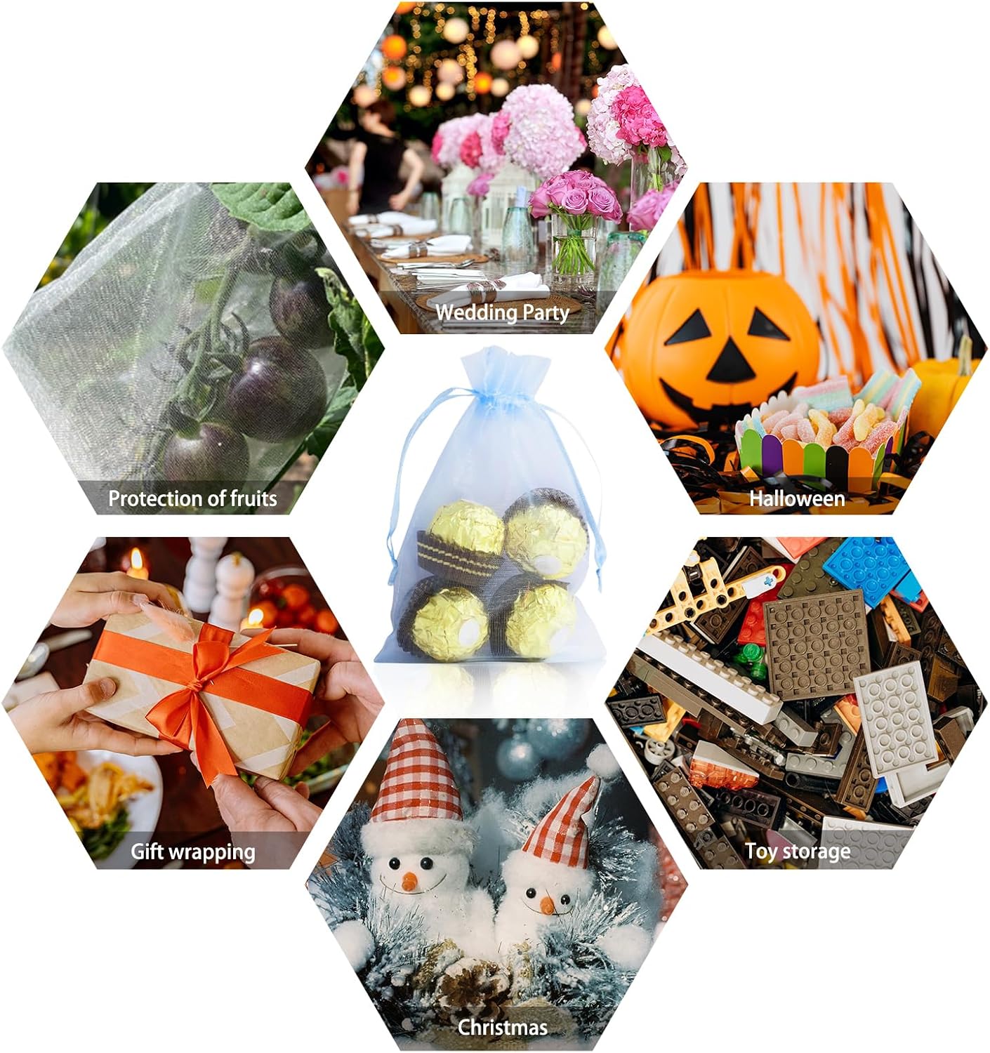 Wudygirl 4x6 Organza Bags with Drawstring 100pcs Party Favor Pack for Baby Showers Weddings Candy Jewelry Gifts (Light Blue)