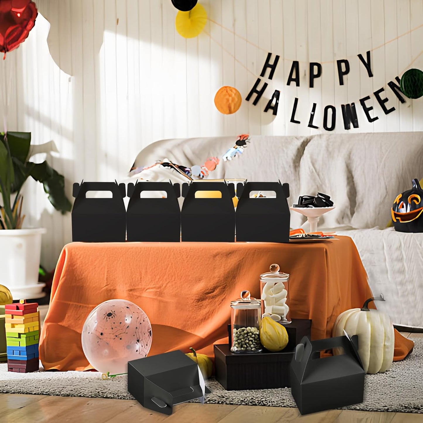 XAGLVV 24 Pack Black Gable Boxes with Handles 6.2x3.5x3.5 Inch Paper Party Favor Gift Box for Wedding Birthday Baby Shower Graduation