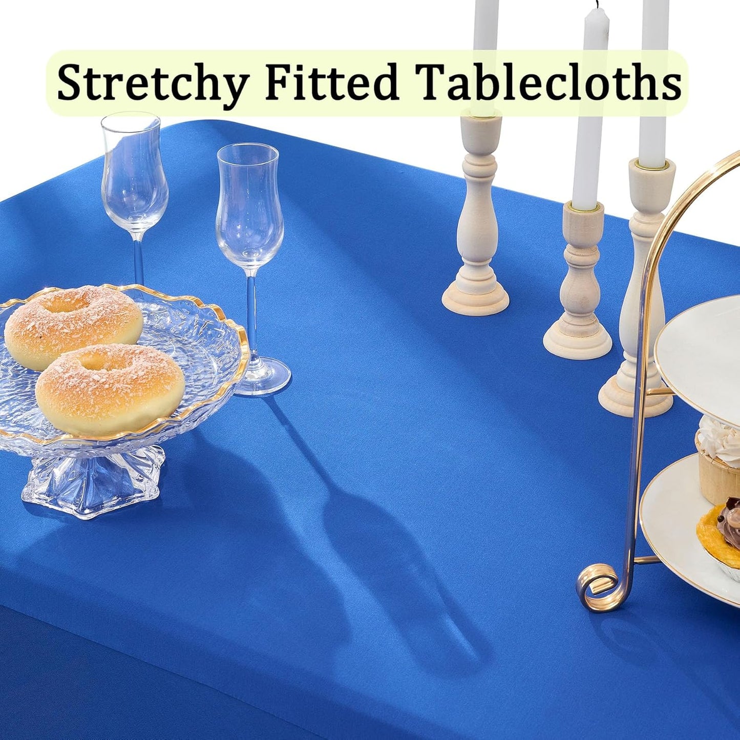 4 Pack Spandex Royal Blue Tablecloths for 6 Foot Rectangle Tables, Wrinkle Free Fitted Table Cloths 6ft Stretchy Table Clothes for Parties Weddings Birthday Banquet Baby Shower