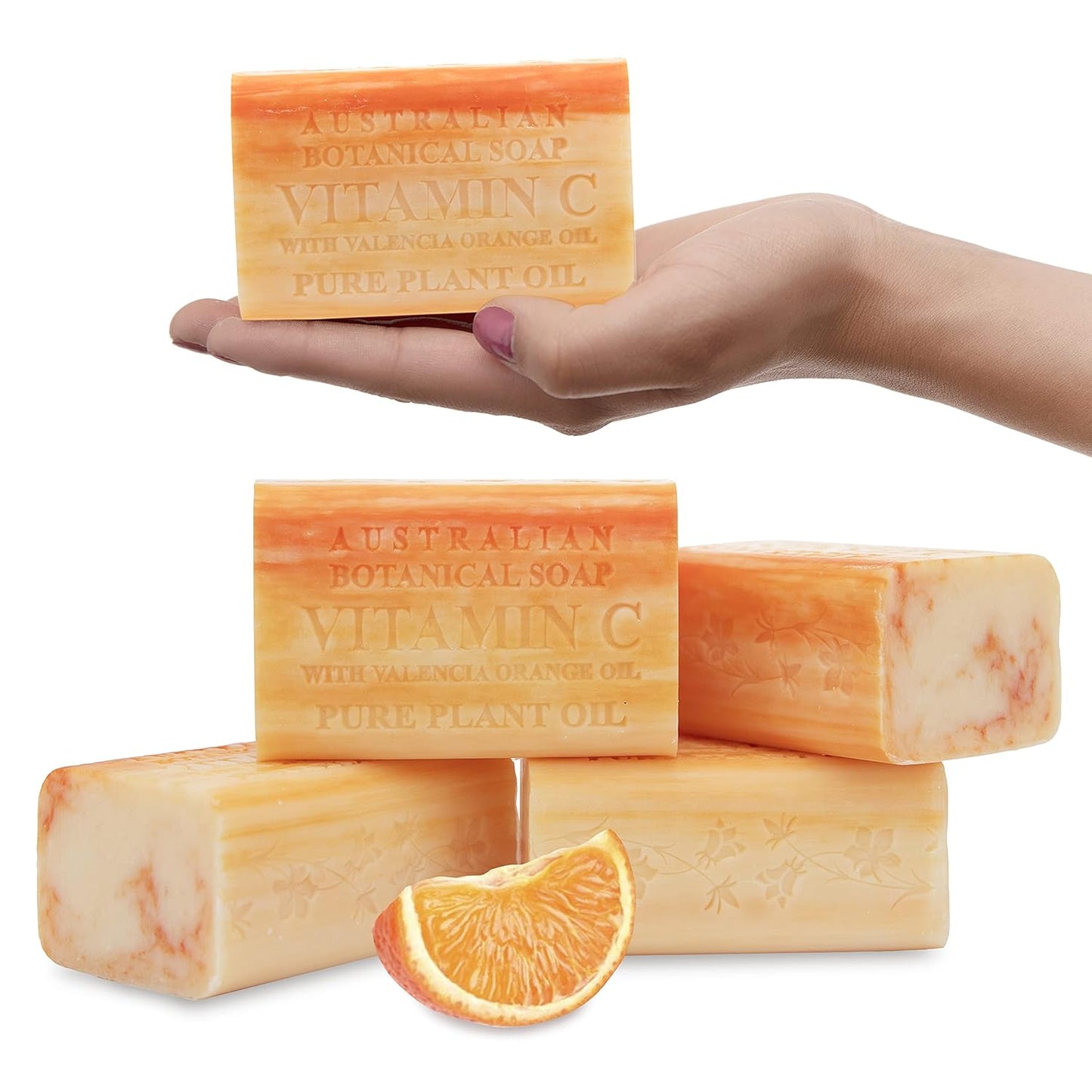 Australian Botanical Soap Vitamin C with Valencia Orange Oil 6.6 oz Luxury Soap Bars Enriched with Shea Butter, Suitable for Men, Women and All Skin Types, Pack of 4