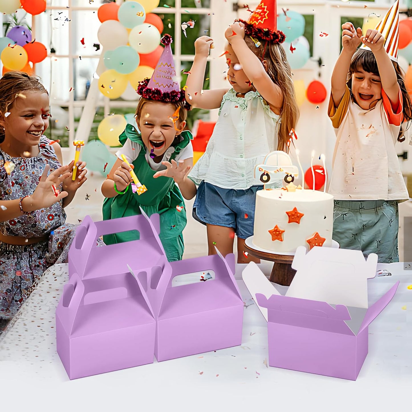 XAGLVV 24 Pack Purple Gable Boxes with Handles 6.2x3.5x3.5 Inch Paper Party Favor Gift Box for Birthday Baby Shower Graduation