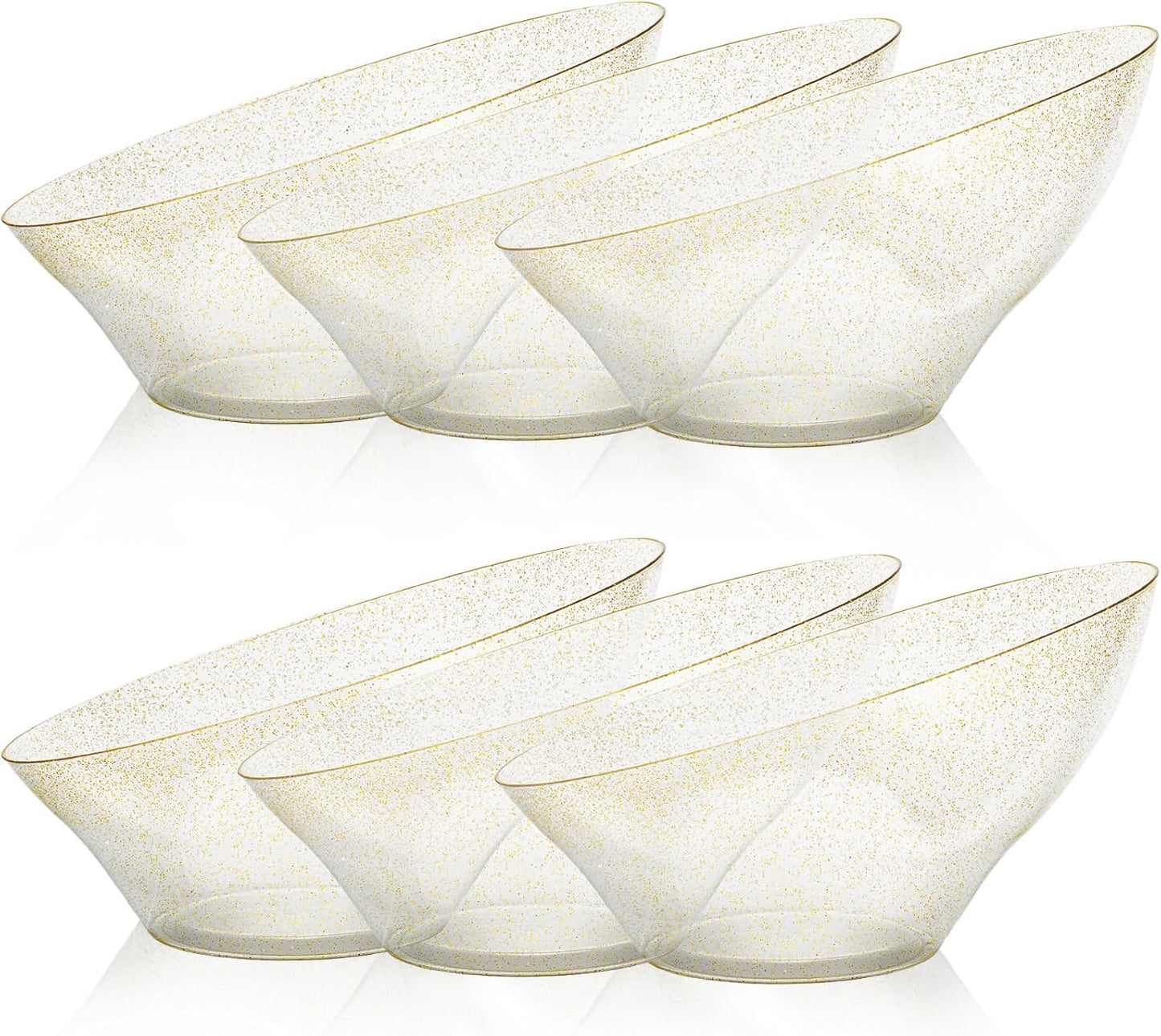 Goodluck 12 Pack Gold Glitter Plastic Serving Bowls for Party - 20 OZ Angled Disposable Serving Bowls for Wedding Party Chip, Candy, Salad & Fruit