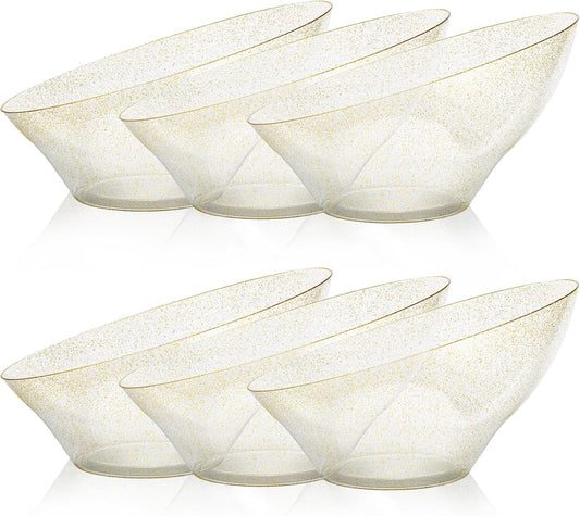 Goodluck 12 Pack Gold Glitter Plastic Serving Bowls for Party - 20 OZ Angled Disposable Serving Bowls for Wedding Party Chip, Candy, Salad & Fruit