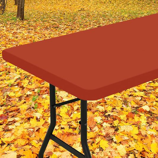 Smiry Rectangle Tablecloth, Elastic Fitted Flannel Backed Vinyl Tablecloths for 8ft Folding Tables, Waterproof Wipeable Table Covers for Indoor, Outdoor, Picnic and Camping (Rust, 30"x96")