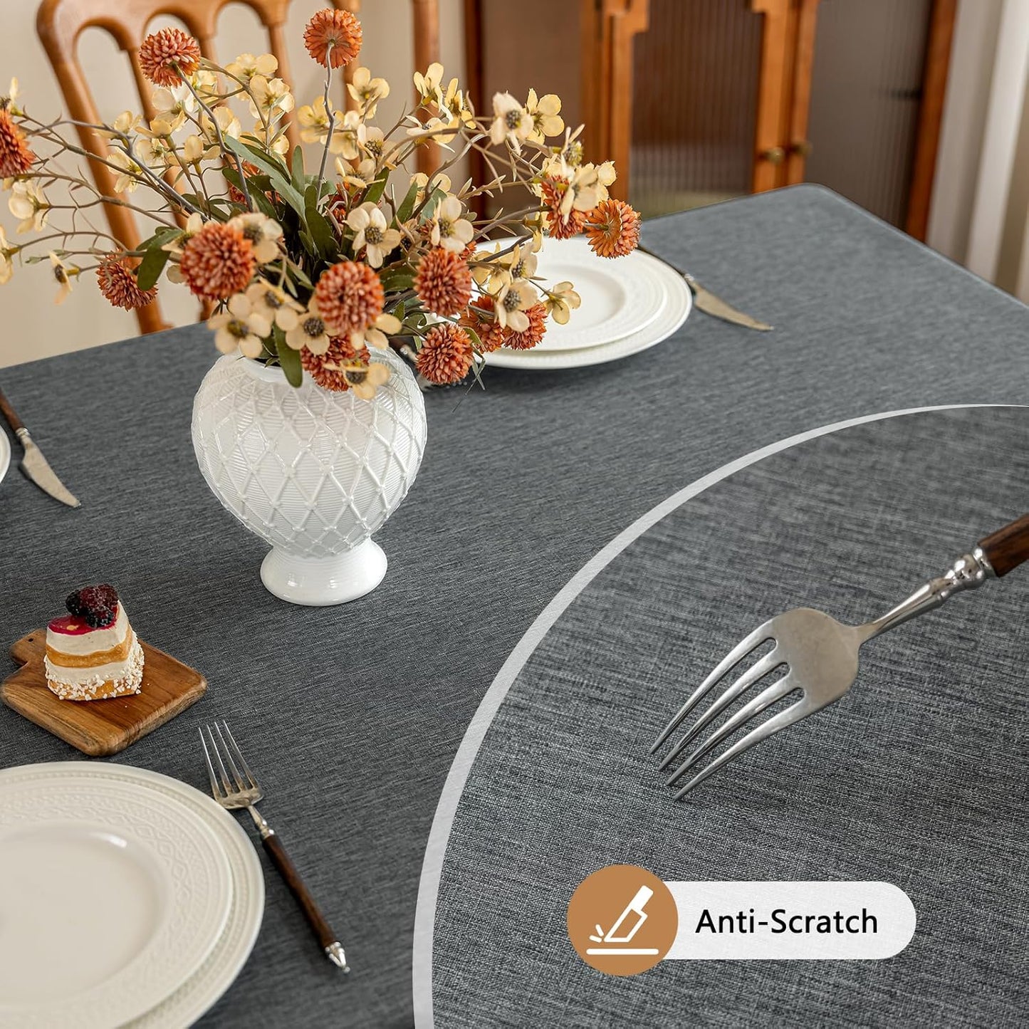 Fabric 54x54 Inch Square Grey Table Cloth, Faux Linen Textured Water Resistant & Washable Card Tablecloth, Anti-Scratch for Dinning Kitchen Patio