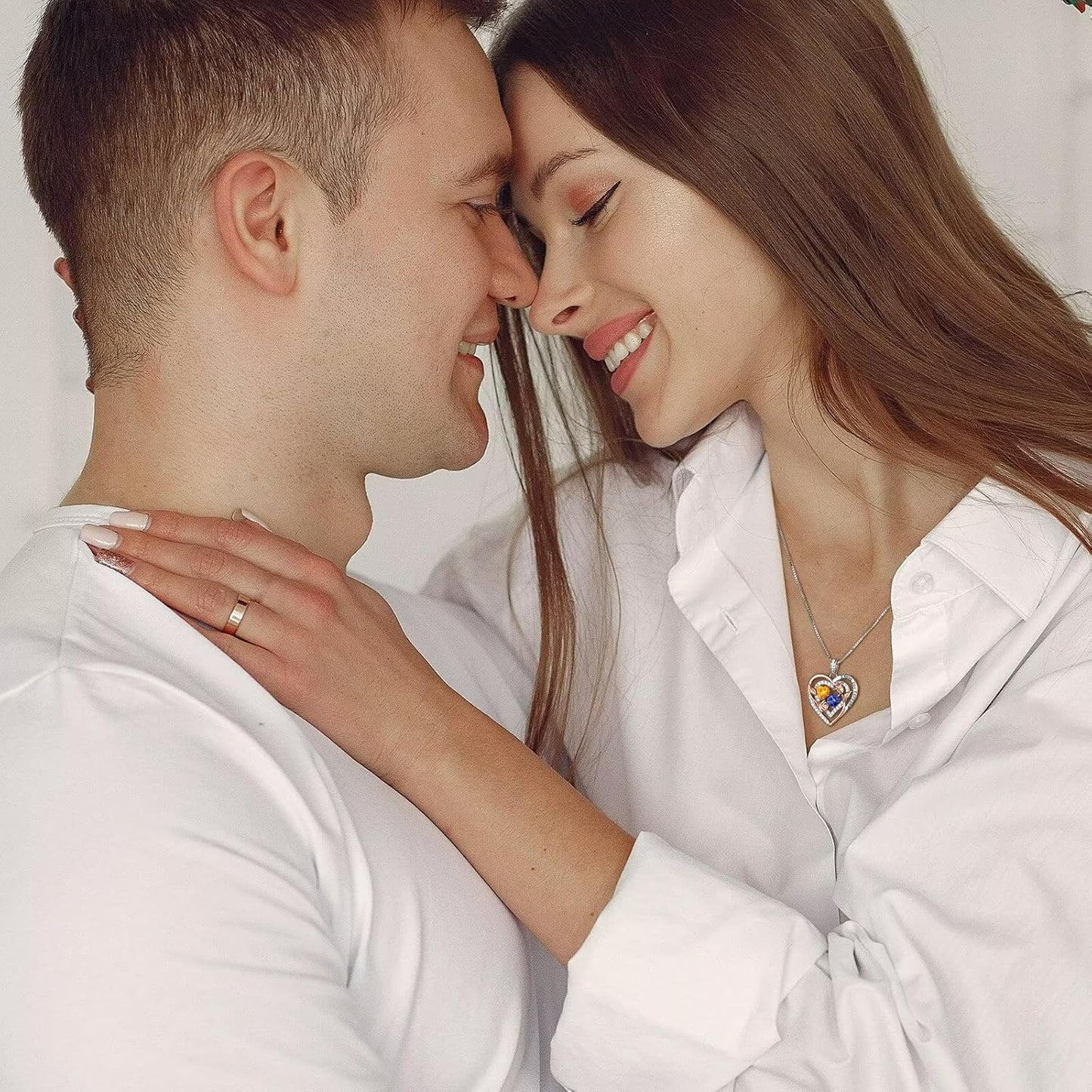 Iefil Birthstone Necklace for Women - Sterling Silver Birthstone Necklace Anniversary Birthday Gifts for Her Wife Mom Daughter