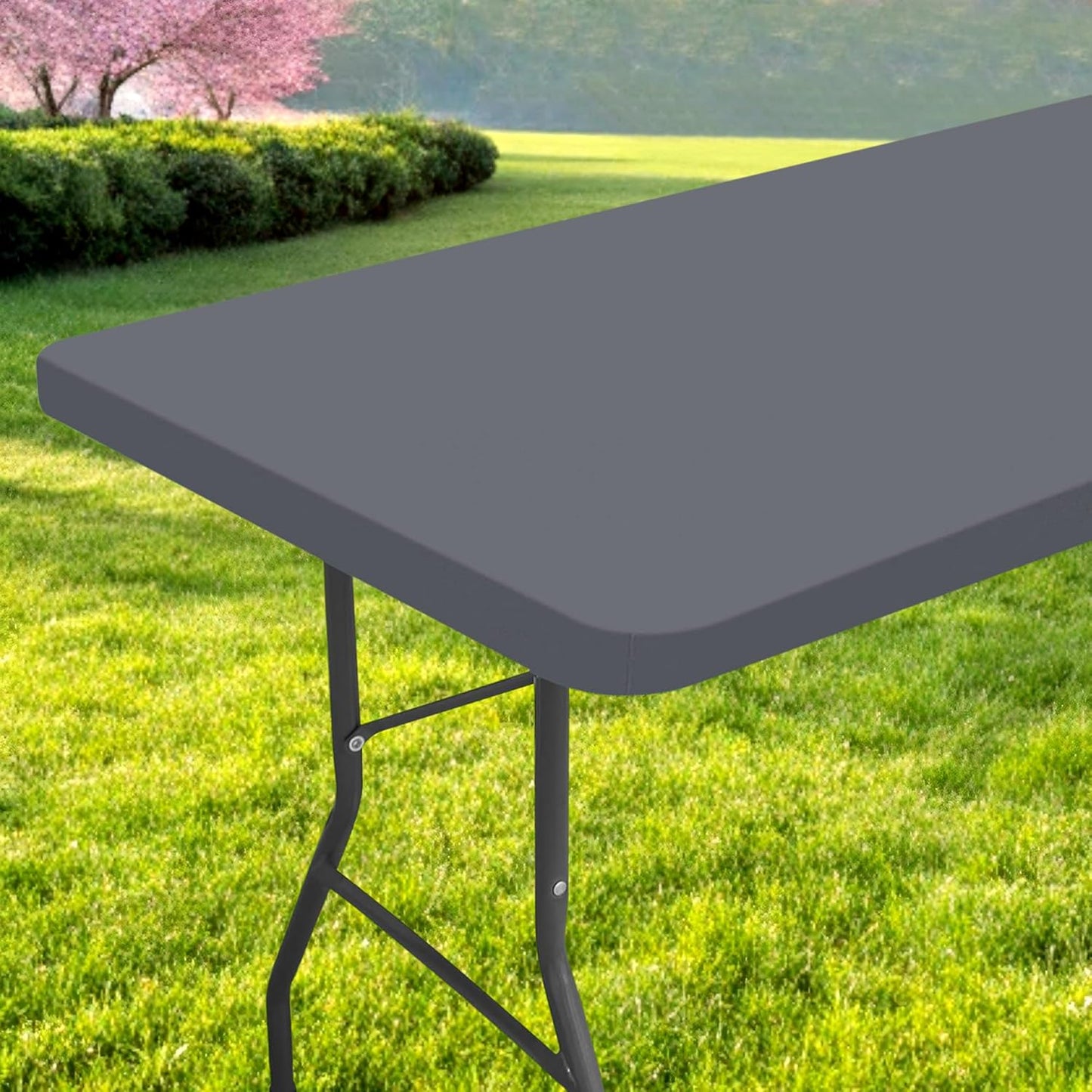 Rectangle Table Cloth, Waterproof Elastic Fitted Tablecloth for 4 Foot Folding Tables, Washable Polyester Tablecloths for Picnic, Camping, Outdoor (Grey, 30"x48")