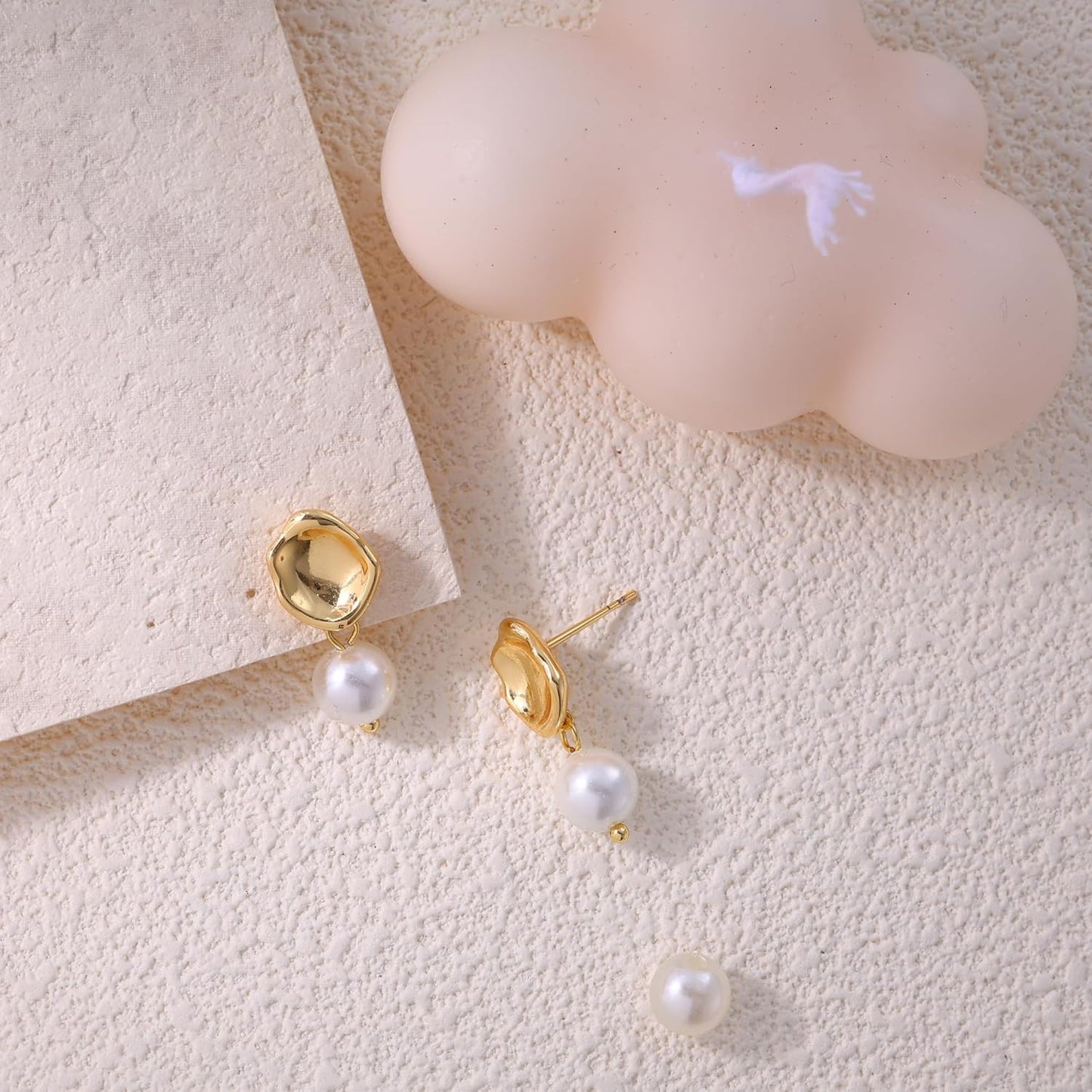 SELSHE Dangle Earrings for Women, 14k Gold Plated Pearl Drop Earring Dainty Gold Earrings for Women Trendy Cute Prom Bridal Earring Long Wedding Pearl Earring Formal Jewelry