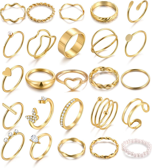 iF YOU 25 Pcs Gold Knuckle Ring Set for Women, Chunky Stackable Finger Midi Rings, Silver Simple Stacking Cute Rings Pack Trendy Stuff Jewelry Gift
