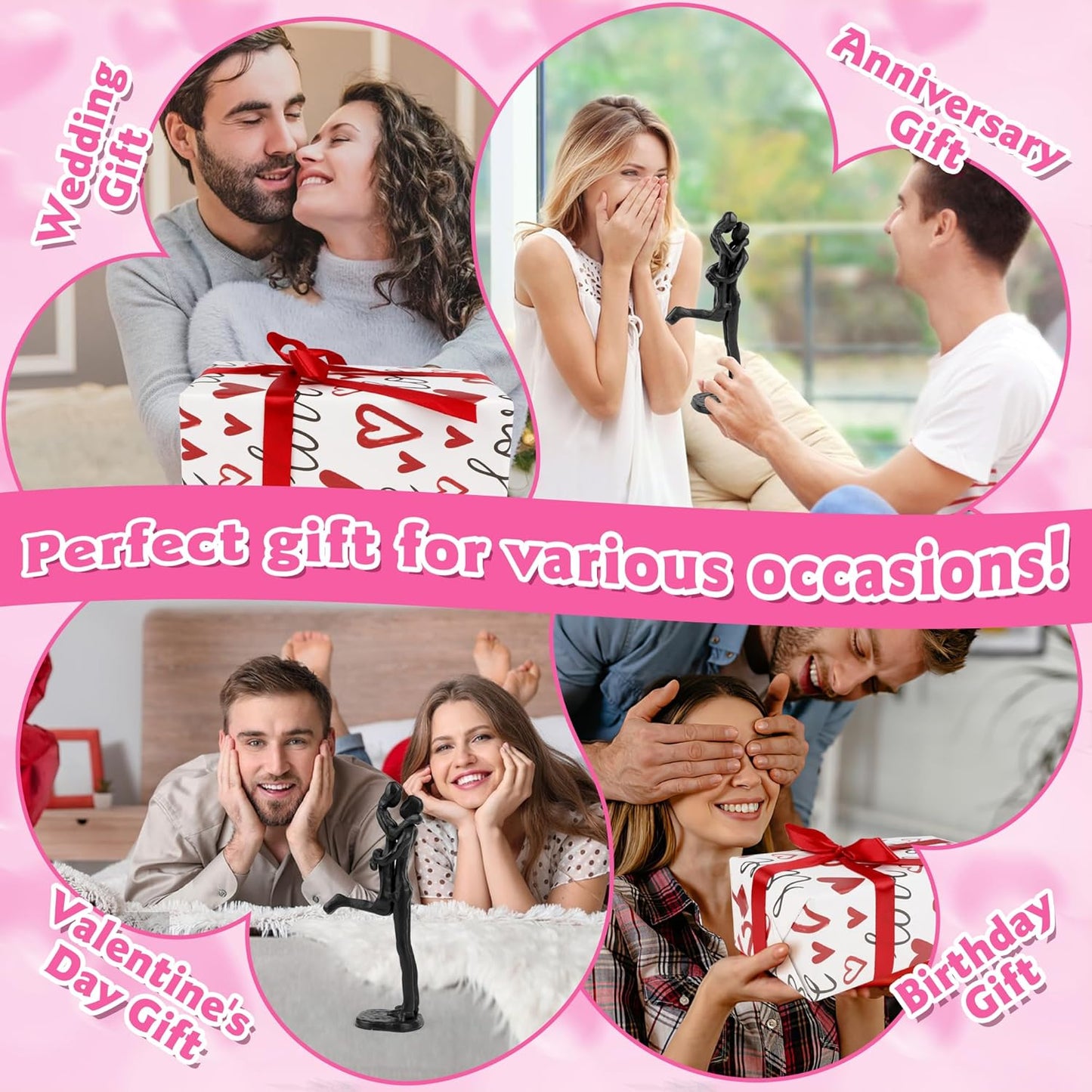 Loving Couple Iron Sculpture, Black Metal Couple Statue in Love, Wedding Anniversary Romantic Gifts for Wife Husband Girlfriend Boyfriend Women Men, Birthday Gifts for Wife Girlfriend