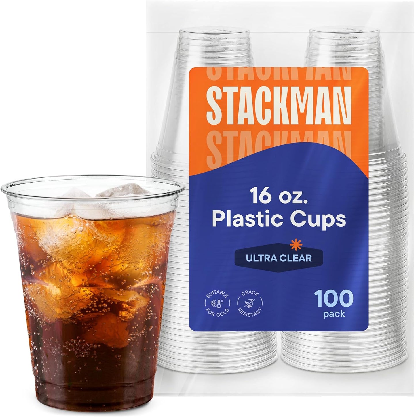 Crystal Clear Disposable Plastic Cups PET [100 Pack - 16 oz.]