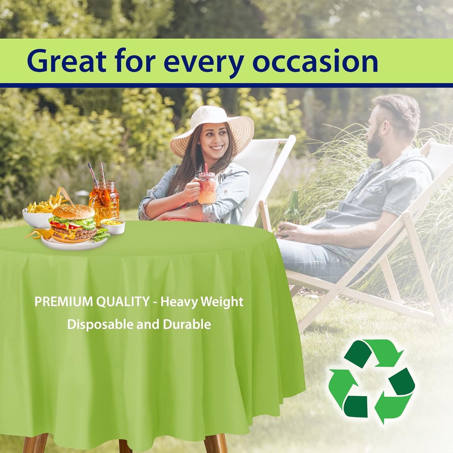 Lime Green Disposable Plastic Tablecloth for Round Tables (12 Pack) 84 inches Table Cloths for Parties, Events & Weddings, Indoors & Outdoors, Plastic Table Cover