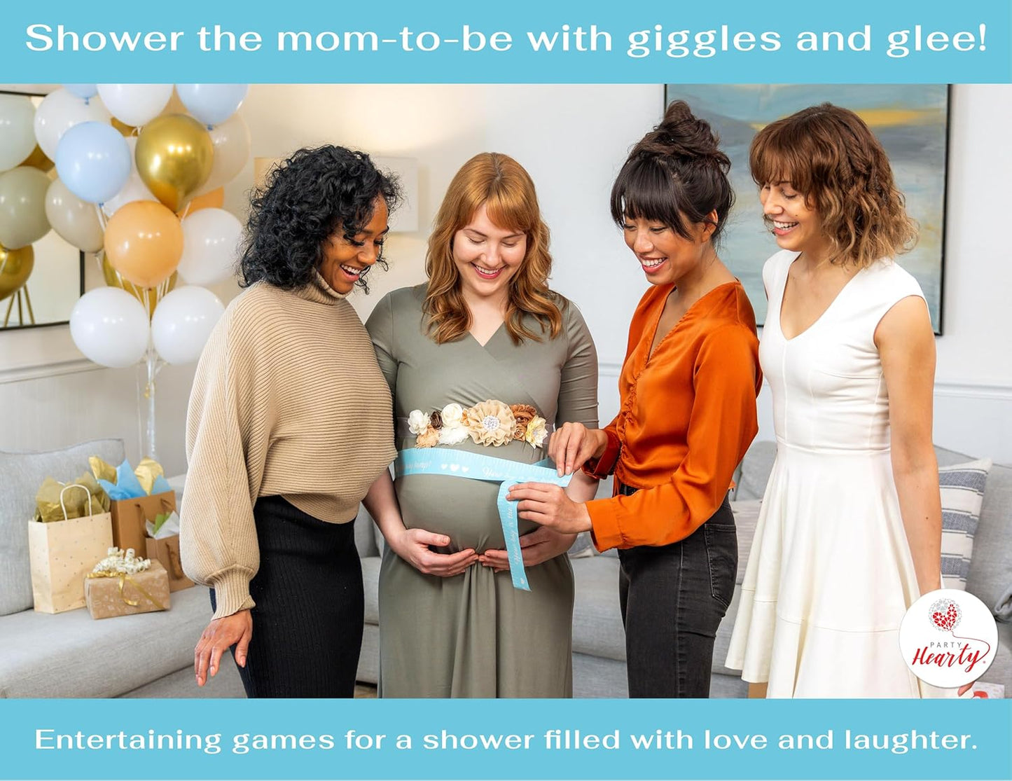 Party Hearty Funny Baby Shower Games for Boy Activities, 2 Rolls, 2 inch x 150 feet, Blue Tummy Measure, Fun & Easy Idea