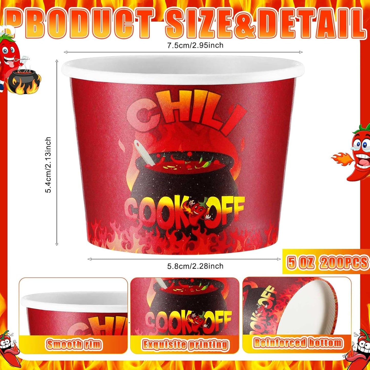 200 Pcs Chili Cook off Party Decorations Disposable Chili Cook off Paper Tasting Cups Food Sample Bowls for Mexican Party Supplies(Classic,5 oz)