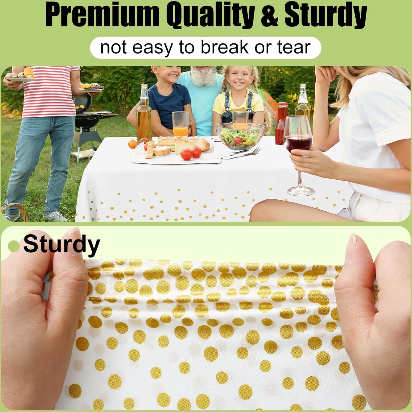 Smiry 54 Inch x 100 Feet Disposable Table Cover Roll, White & Gold Plastic Table Cloth in Cut-to-Size Box with Slide Cutter, Waterproof Rectangle Tablecloths for Weddings, Banquets, Outdoor