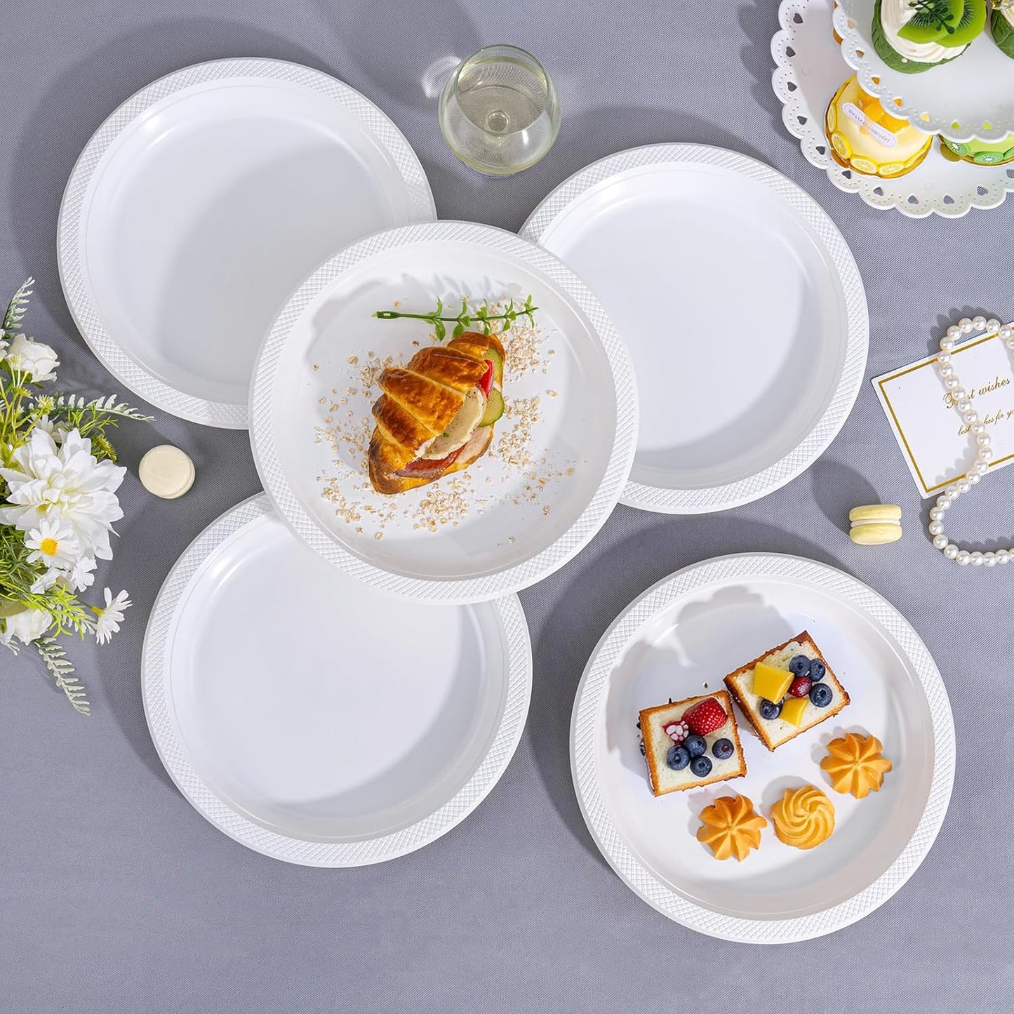 WELLIFE White Plastic Plates 10 Inch -150 Count for Party, Disposable Plastic Party Plates for Wedding Dinner Birthday Engagement