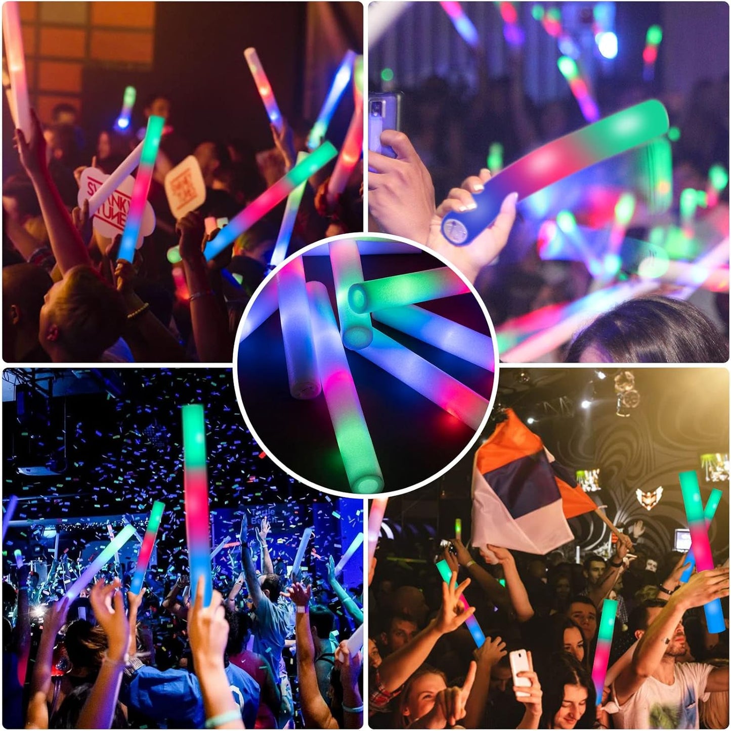 28PCS LED Foam Glow Sticks, Foam Light up Sticks Bulk Party Pack with 3 Modes Colorful Flashing, Glow in The Dark Party Supplies for Parties, Wedding, Birthday, Raves,Concert, New Year