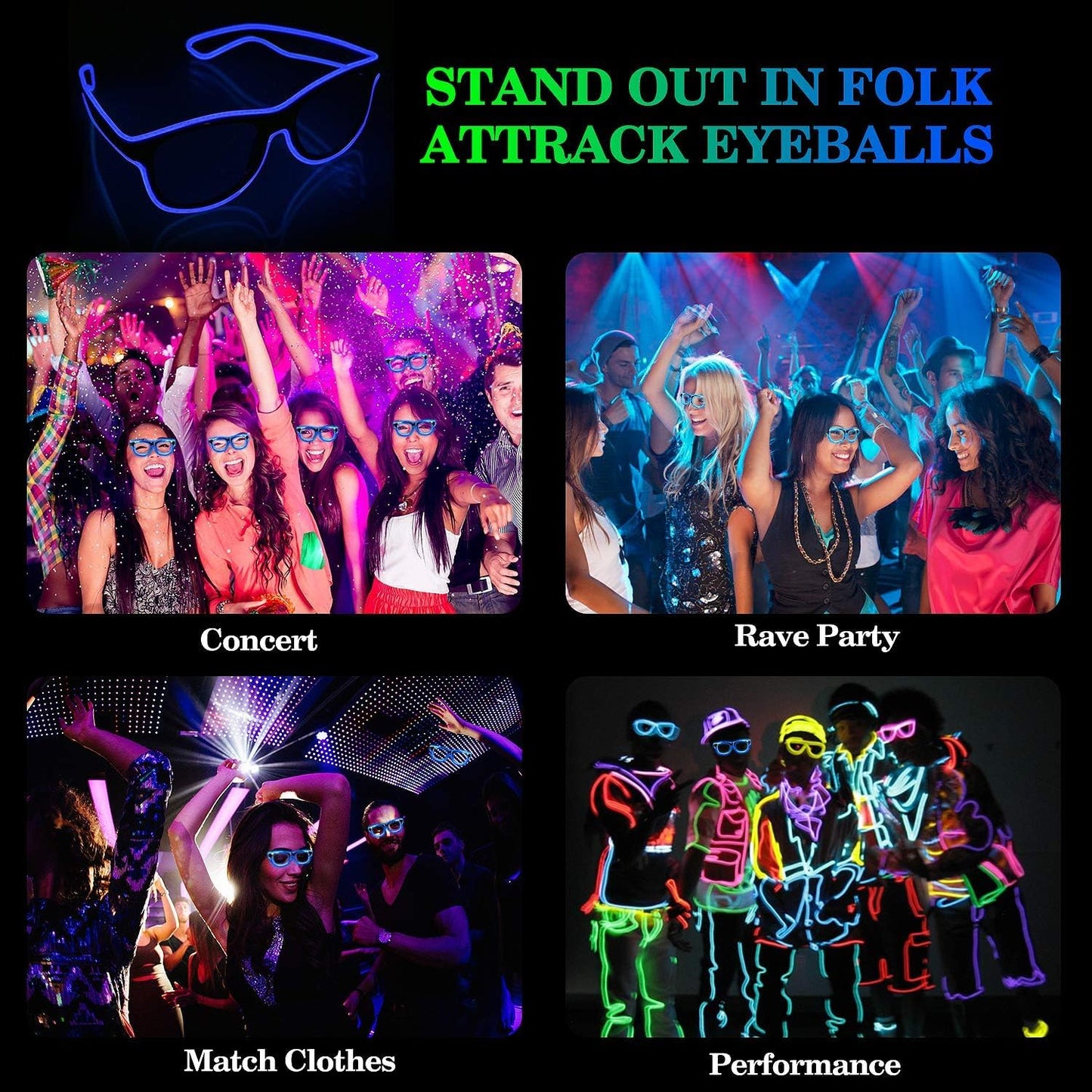 YouRfocus Wireless LED Light Up Glasses Glow in the Dark Neon Rave Glasses for Rave Party, EDM, Halloween, Christmas (Purple)